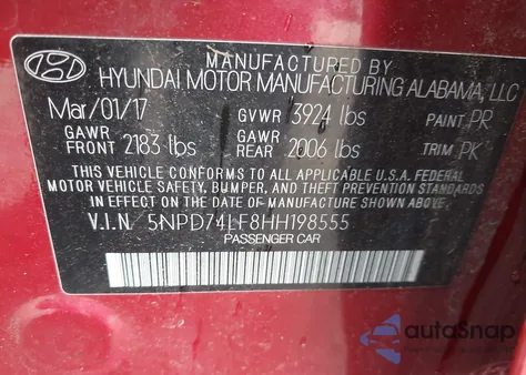 2017 Hyundai Elantra Se из США, поврежденный, VIN 5NPD74LF8HH198555